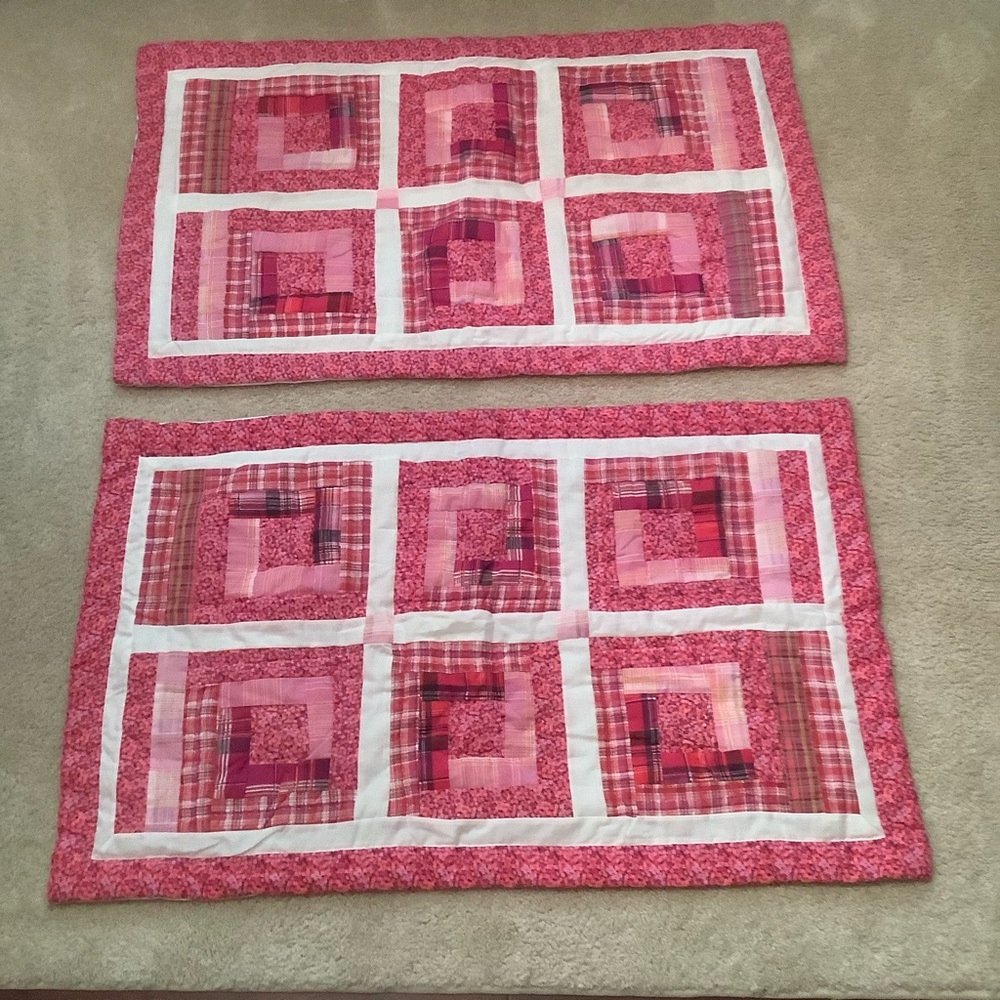 Pillow Shams 2 king 20x36 bright pinks pieced pattern  (#2 preowned)